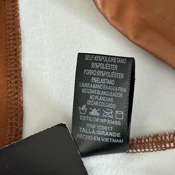 NWT Shinestar Tummy Tucker High Waist Faux Leather Leggings Camel Size L - Picture 9 of 12